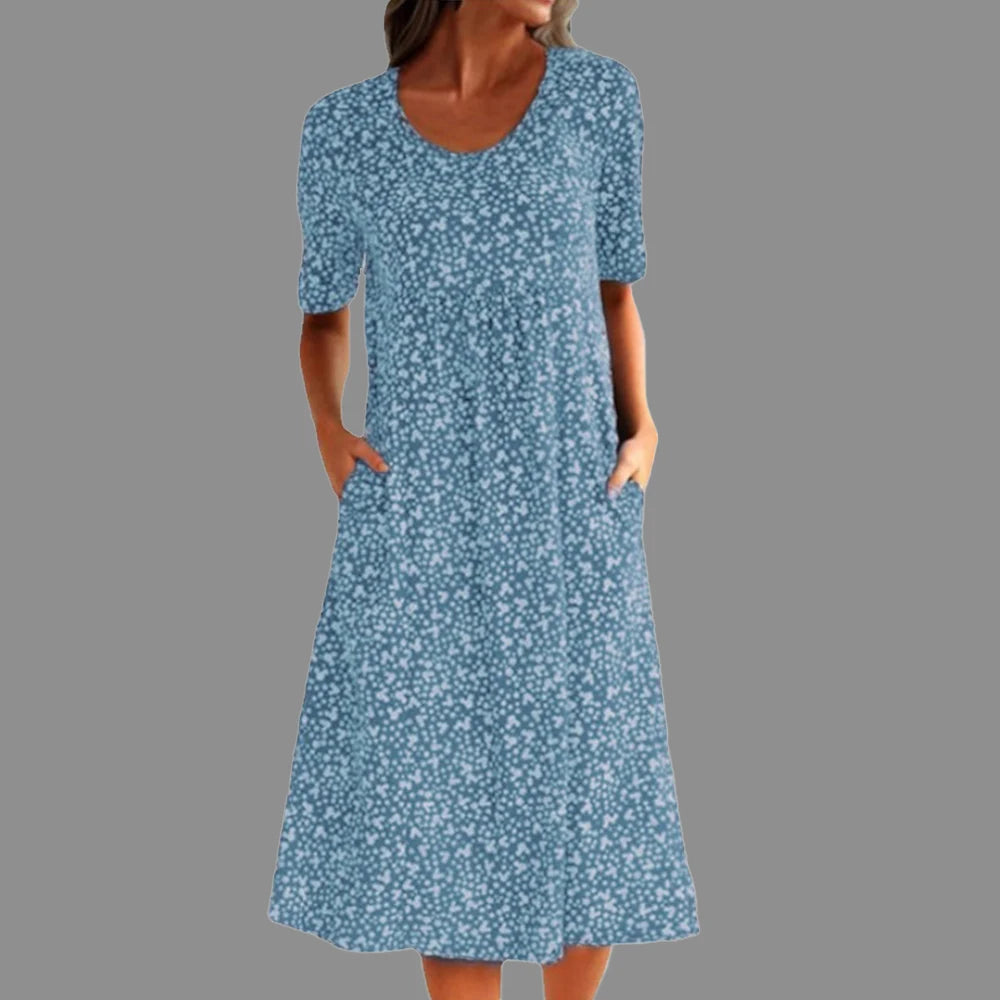 Tahlia™ - Elegant O-Neck Short Sleeve Midi Dress with Pockets