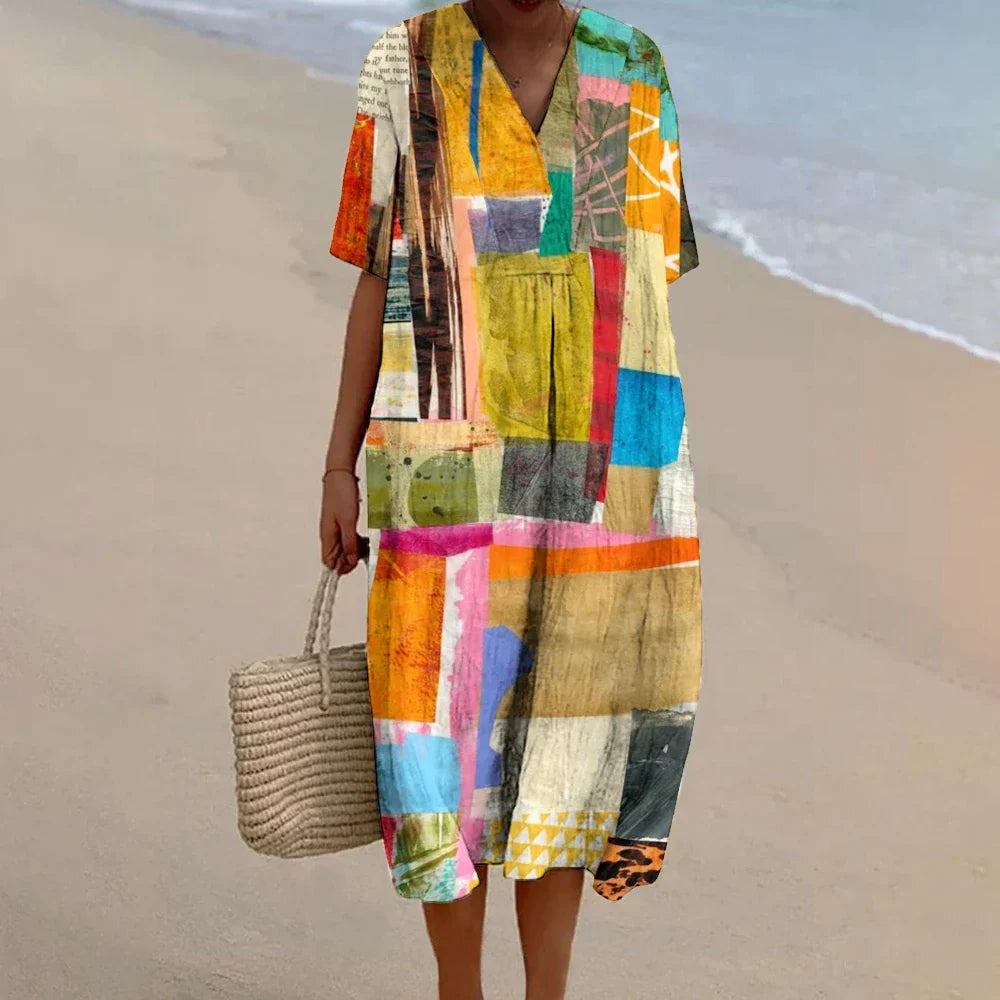 Stella™ - Trendy Colourful Cotton Linen Baggy Dress