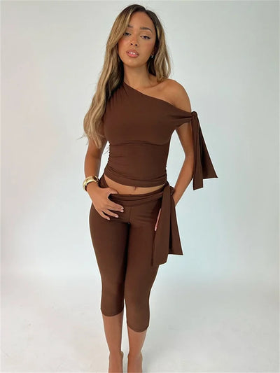 Scarlett™ - Stylish Monochrome Set - Top And High Waist Shorts Set