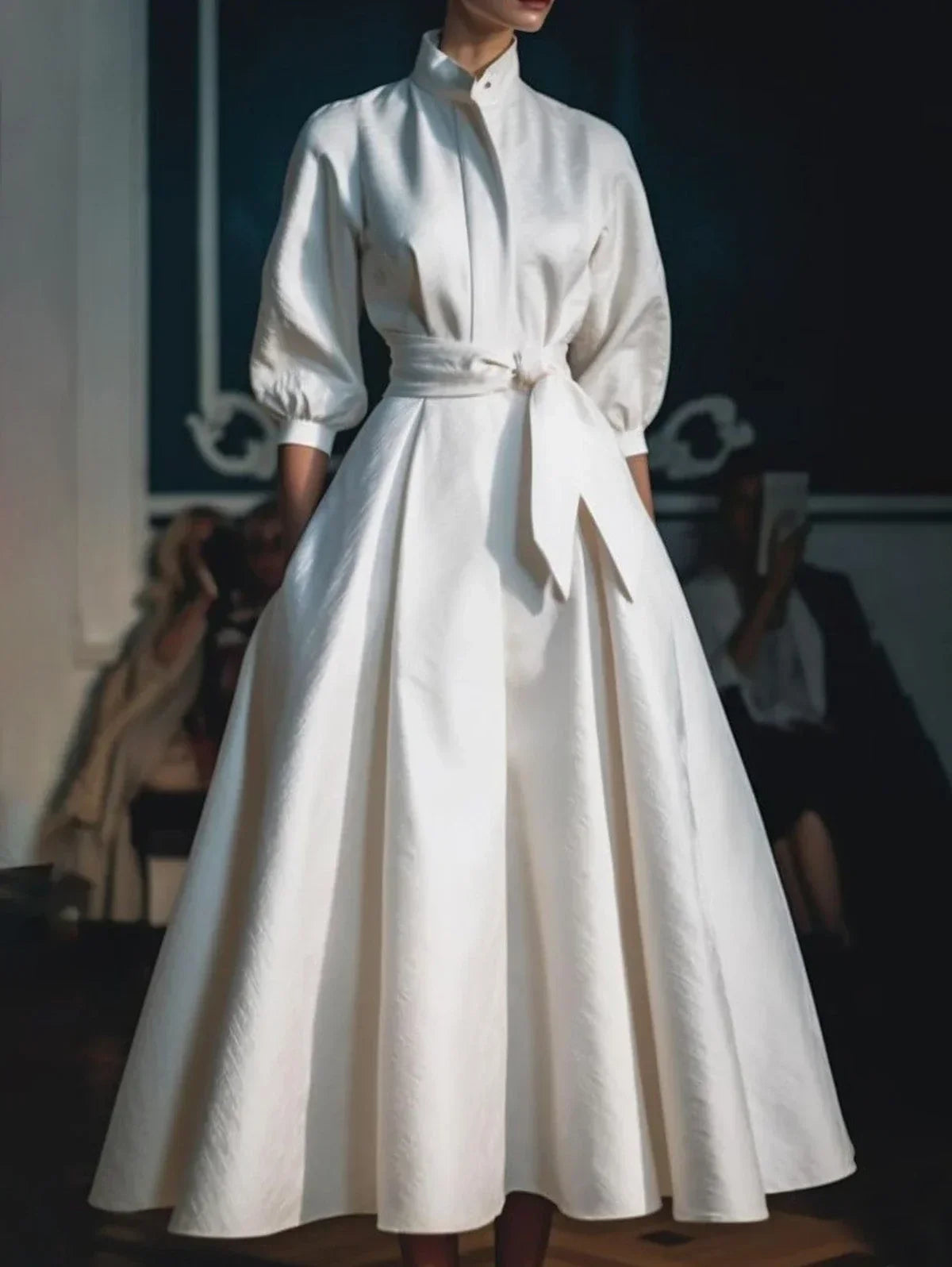 Matilda™ - Minimalist Stand Collar A-Line Long Dress