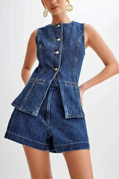 Evie™ - Modern Sleeveless Denim Two Piece Set