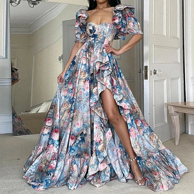 Lina™ - Elegant Floral Ruffles Maxi Dress