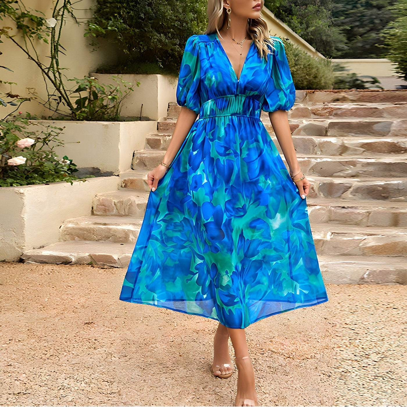 Violet™ - Stylish V Neck Summer Midi Dress