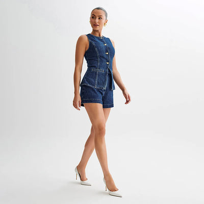 Evie™ - Modern Sleeveless Denim Two Piece Set