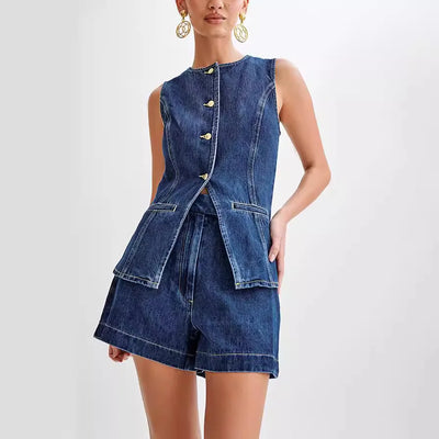 Evie™ - Modern Sleeveless Denim Two Piece Set