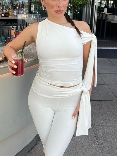Scarlett™ - Stylish Monochrome Set - Top And High Waist Shorts Set