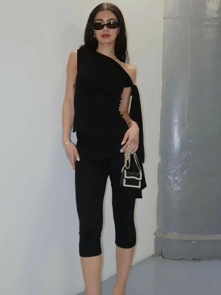 Scarlett™ - Stylish Monochrome Set - Top And High Waist Shorts Set
