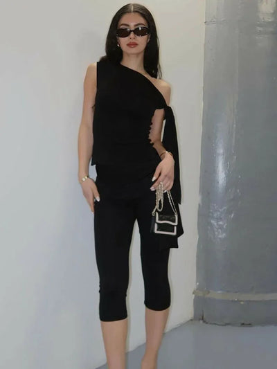 Scarlett™ - Stylish Monochrome Set - Top And High Waist Shorts Set