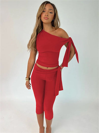 Scarlett™ - Stylish Monochrome Set - Top And High Waist Shorts Set