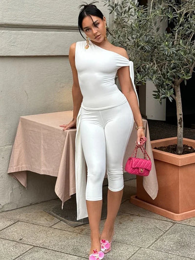 Scarlett™ - Stylish Monochrome Set - Top And High Waist Shorts Set