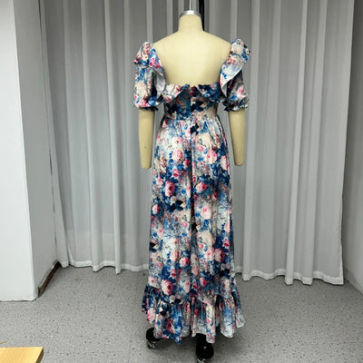Lina™ - Elegant Floral Ruffles Maxi Dress