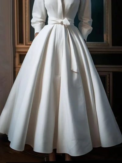 Matilda™ - Minimalist Stand Collar A-Line Long Dress
