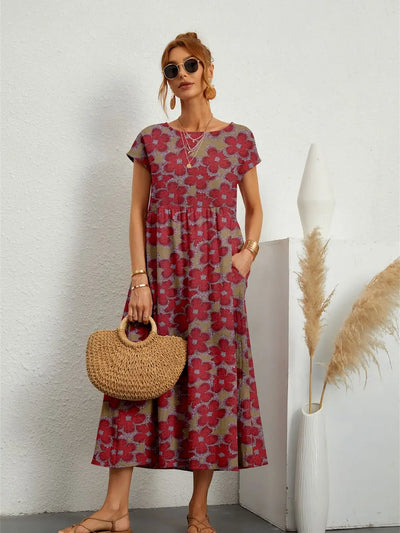 Hazel™ - Stylish O-neck Printed Dress with Pockets
