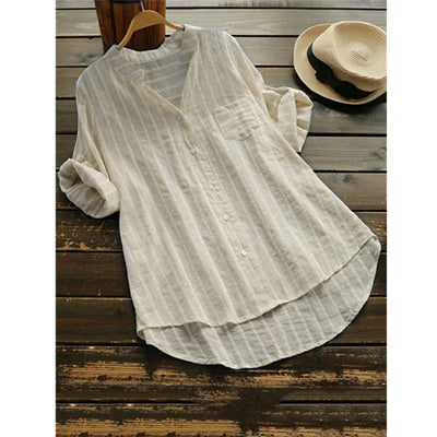 Mila - Cotton Linen Striped Long Sleeve Shirt