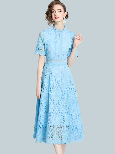 Olive™ -  Elegant Floral Crochet Lace Midi Dress