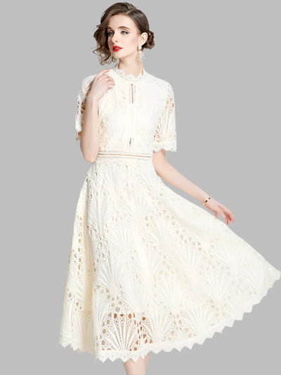 Olive™ -  Elegant Floral Crochet Lace Midi Dress