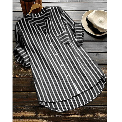 Mila - Cotton Linen Striped Long Sleeve Shirt