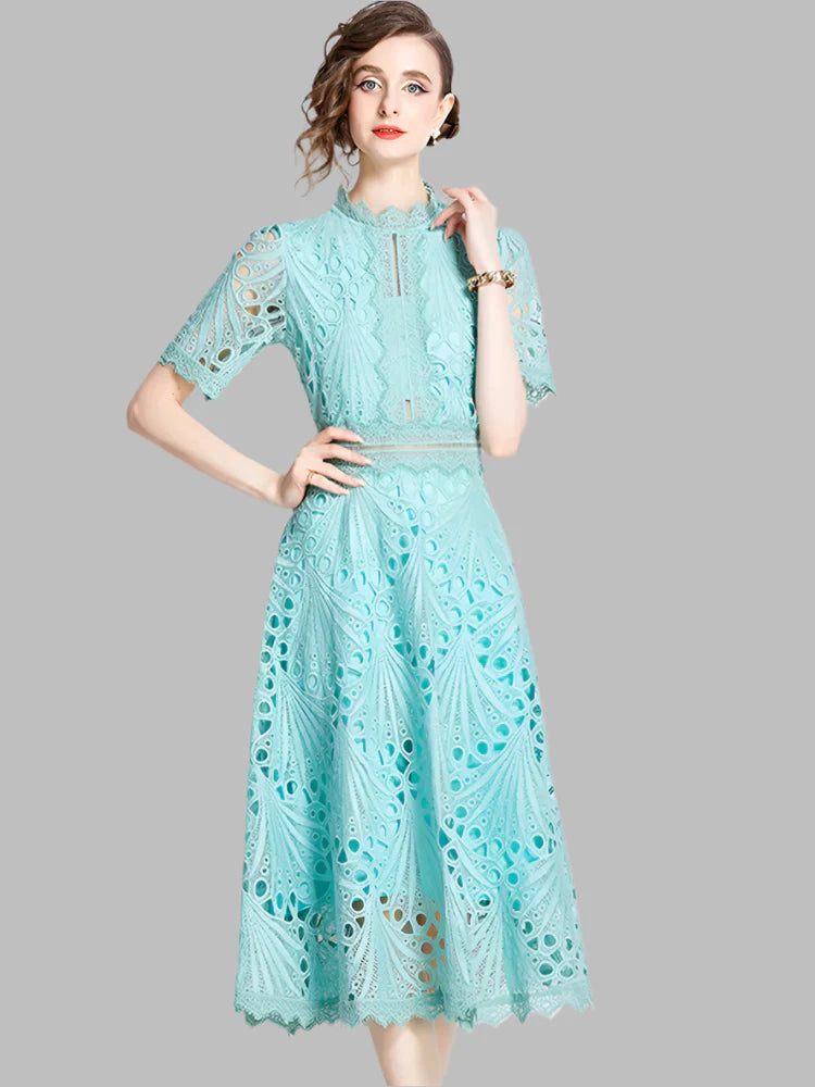 Olive™ -  Elegant Floral Crochet Lace Midi Dress