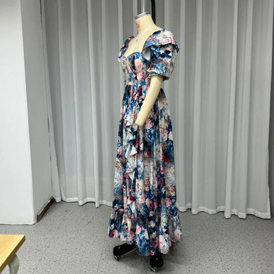 Lina™ - Elegant Floral Ruffles Maxi Dress