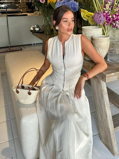 Eloise™ - Comfortable Sleeveless Zipper Maxi Dress