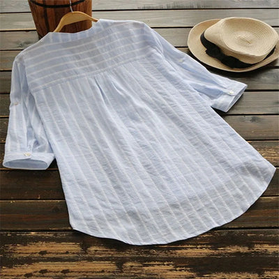 Mila - Cotton Linen Striped Long Sleeve Shirt