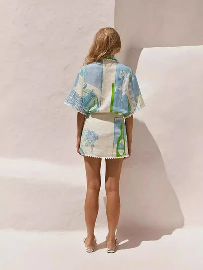 Layla™ - Vintage Elegant Tops and Mini Skirts Suit