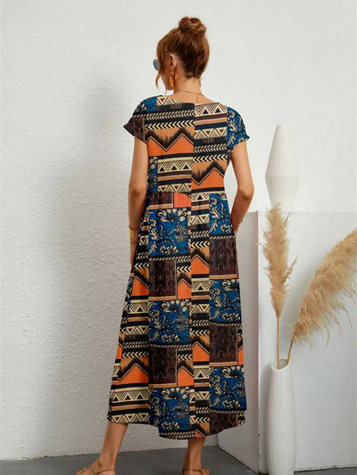 Hazel™ - Stylish O-neck Printed Dress with Pockets