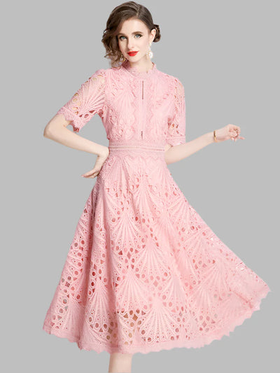 Olive™ -  Elegant Floral Crochet Lace Midi Dress