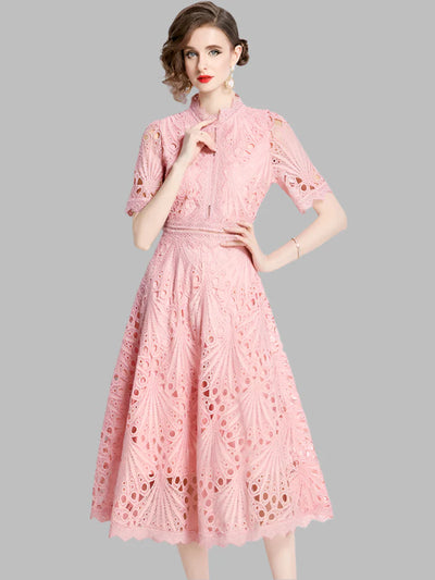 Olive™ -  Elegant Floral Crochet Lace Midi Dress