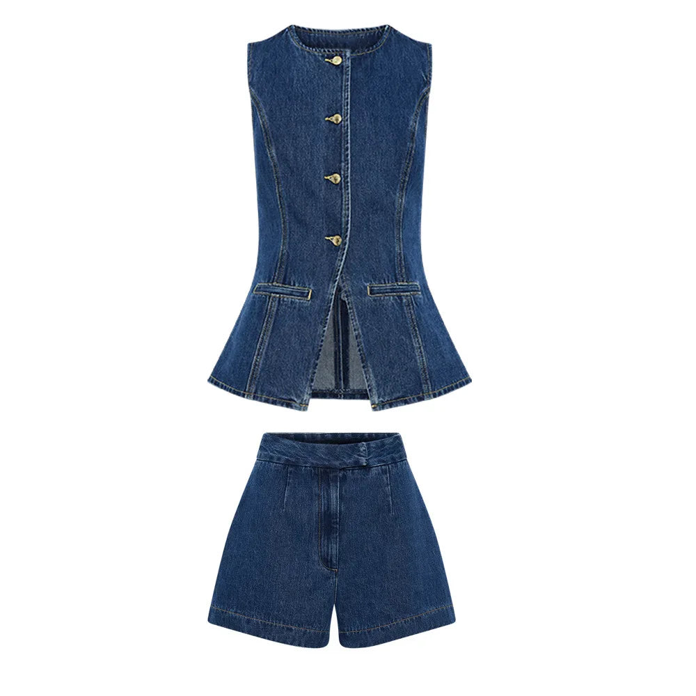 Evie™ - Modern Sleeveless Denim Two Piece Set
