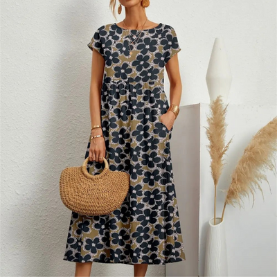 Hazel™ - Stylish O-neck Printed Dress with Pockets