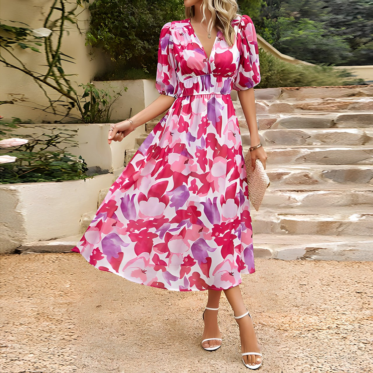 Violet™ - Stylish V Neck Summer Midi Dress
