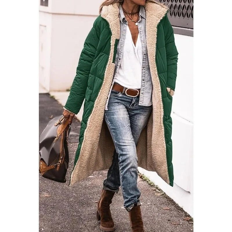 Chloe™ - Comfortable warm fleece long puffer jacket with hood