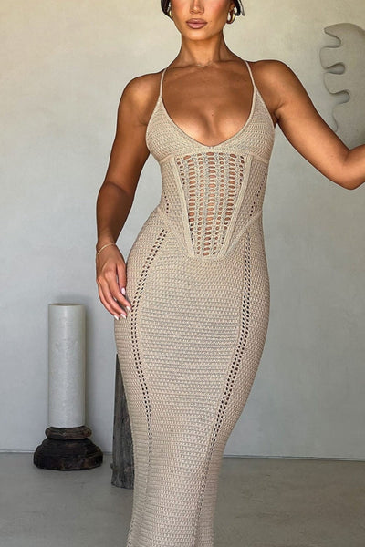 Evie™ - Lace-up large backless knitted dress