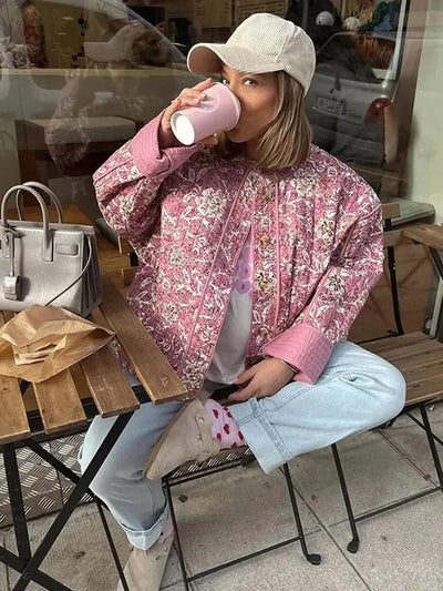 Mila™ - Elegant Floral Print Quilted Jacket