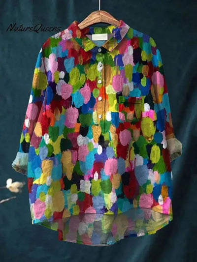 Flora - Vintage Colorful Floral Art Print Cotton Linnen Shirt