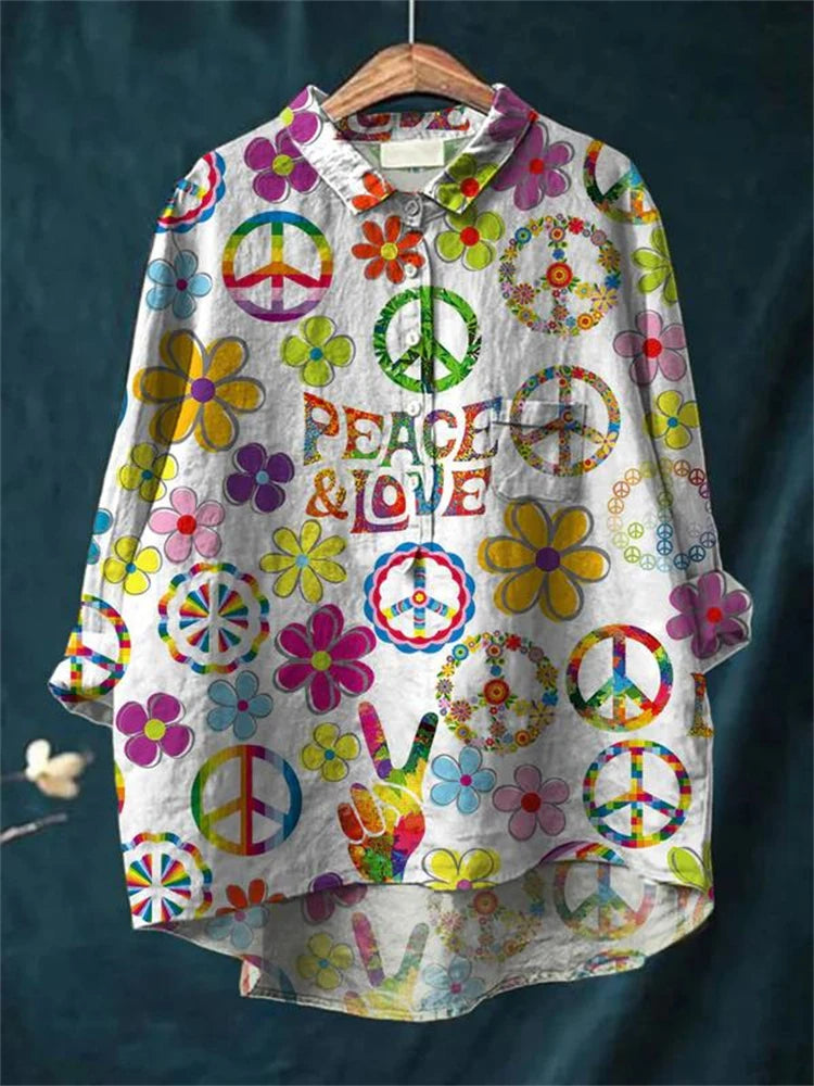 Flora - Vintage Colorful Floral Art Print Cotton Linnen Shirt