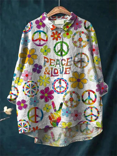 Flora - Vintage Colorful Floral Art Print Cotton Linnen Shirt