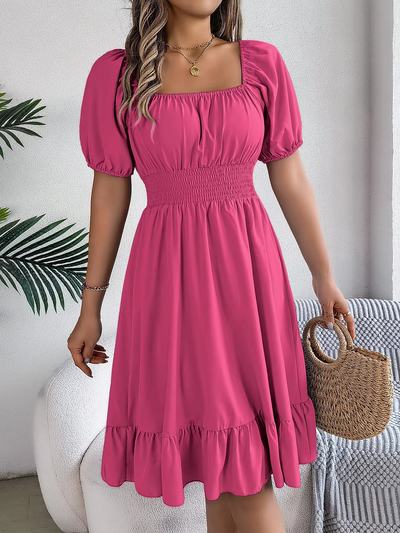 Aria™ - Stylish Short Sleeve V Neck Linen Dress