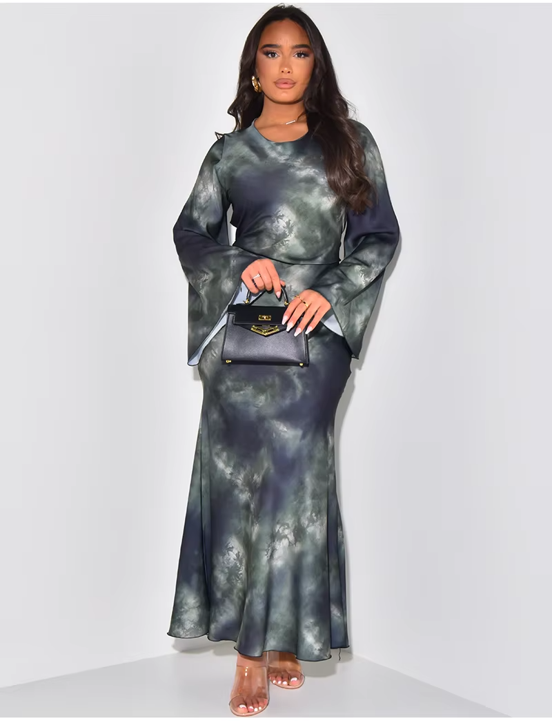 Sienna™ - Elegant Satin Printed Bandage Maxi Dress