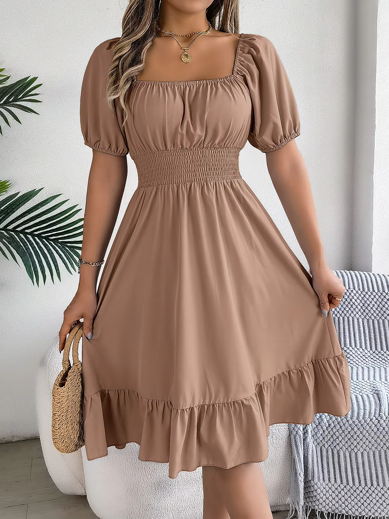 Aria™ - Stylish Short Sleeve V Neck Linen Dress