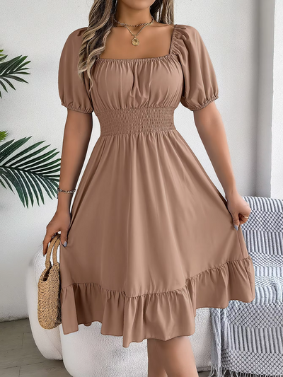 Aria™ - Stylish Short Sleeve V Neck Linen Dress