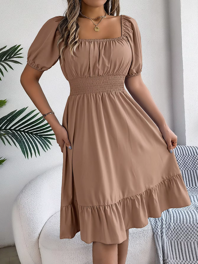 Aria™ - Stylish Short Sleeve V Neck Linen Dress