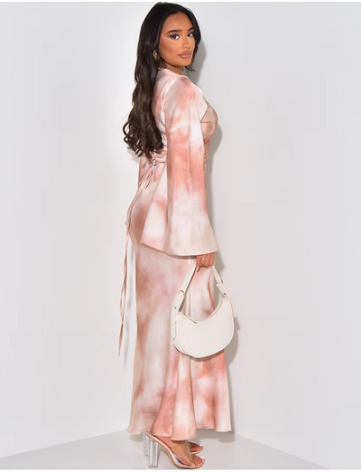 Sienna™ - Elegant Satin Printed Bandage Maxi Dress