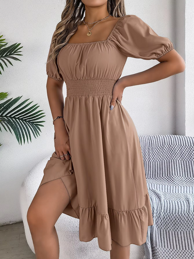 Aria™ - Stylish Short Sleeve V Neck Linen Dress