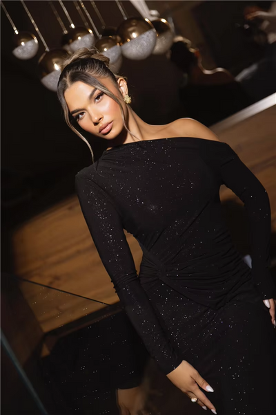 Layla™ - Elegant Sparkle Long Sleeve Maxi Dress