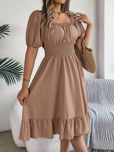 Aria™ - Stylish Short Sleeve V Neck Linen Dress
