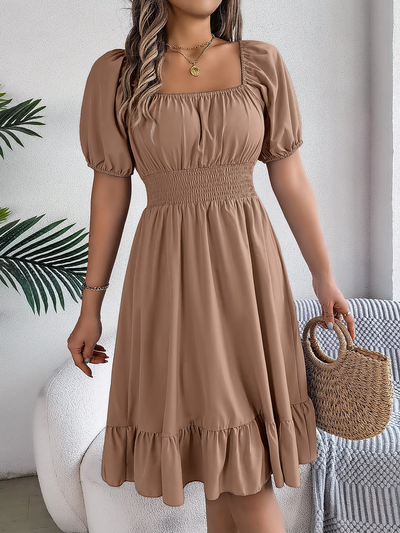Aria™ - Stylish Short Sleeve V Neck Linen Dress