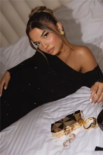 Layla™ - Elegant Sparkle Long Sleeve Maxi Dress