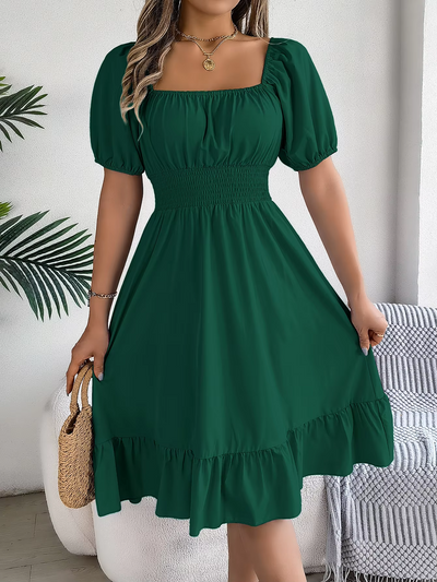 Aria™ - Stylish Short Sleeve V Neck Linen Dress